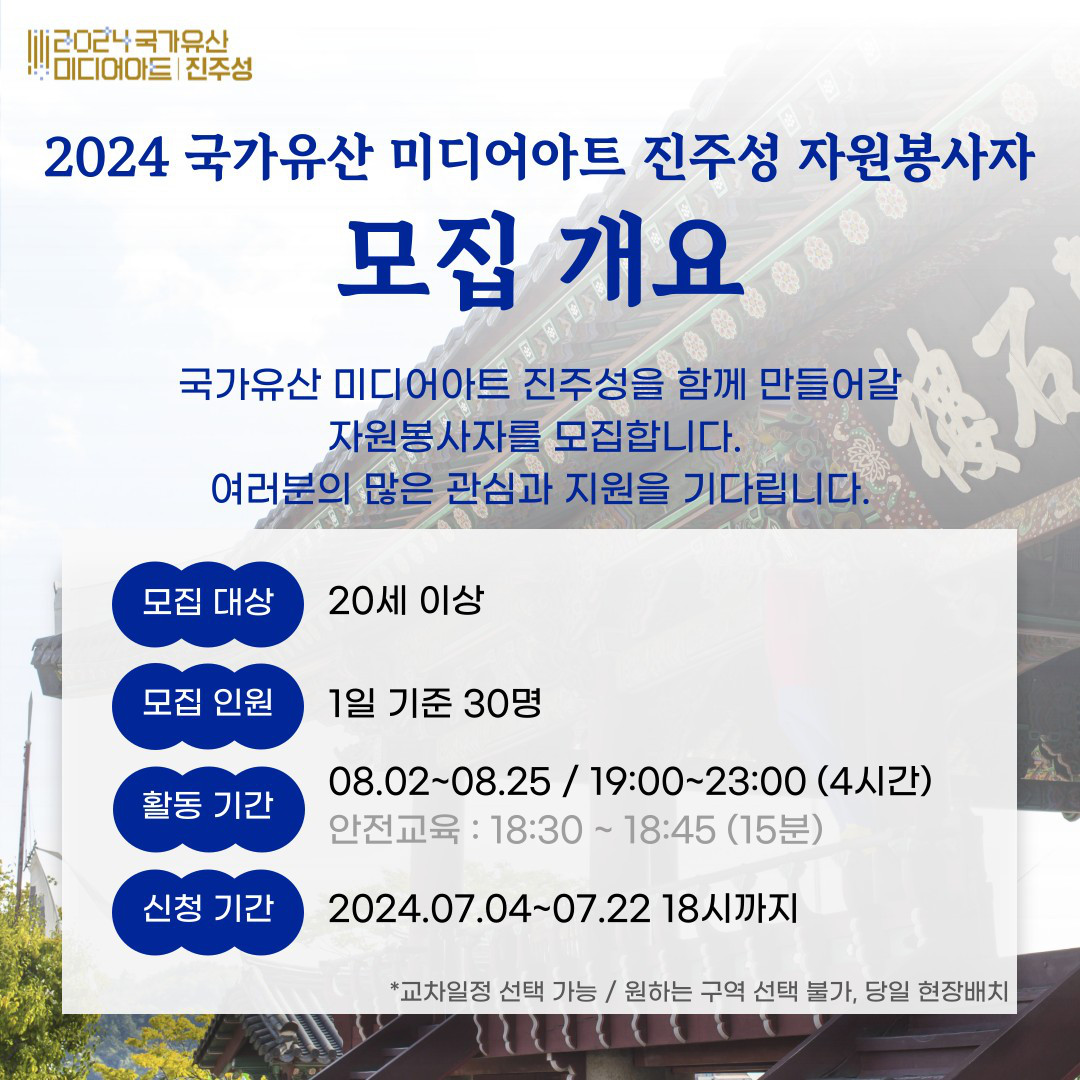 2024 국가유산 미디어아트 진주성 자원봉사자 모집