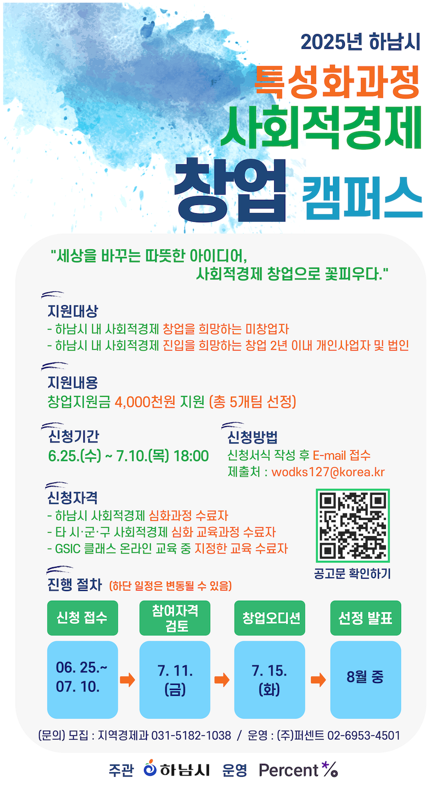 2025년 하남시 사회적경제 창업캠퍼스 특성화과정 참여자 모집 공고