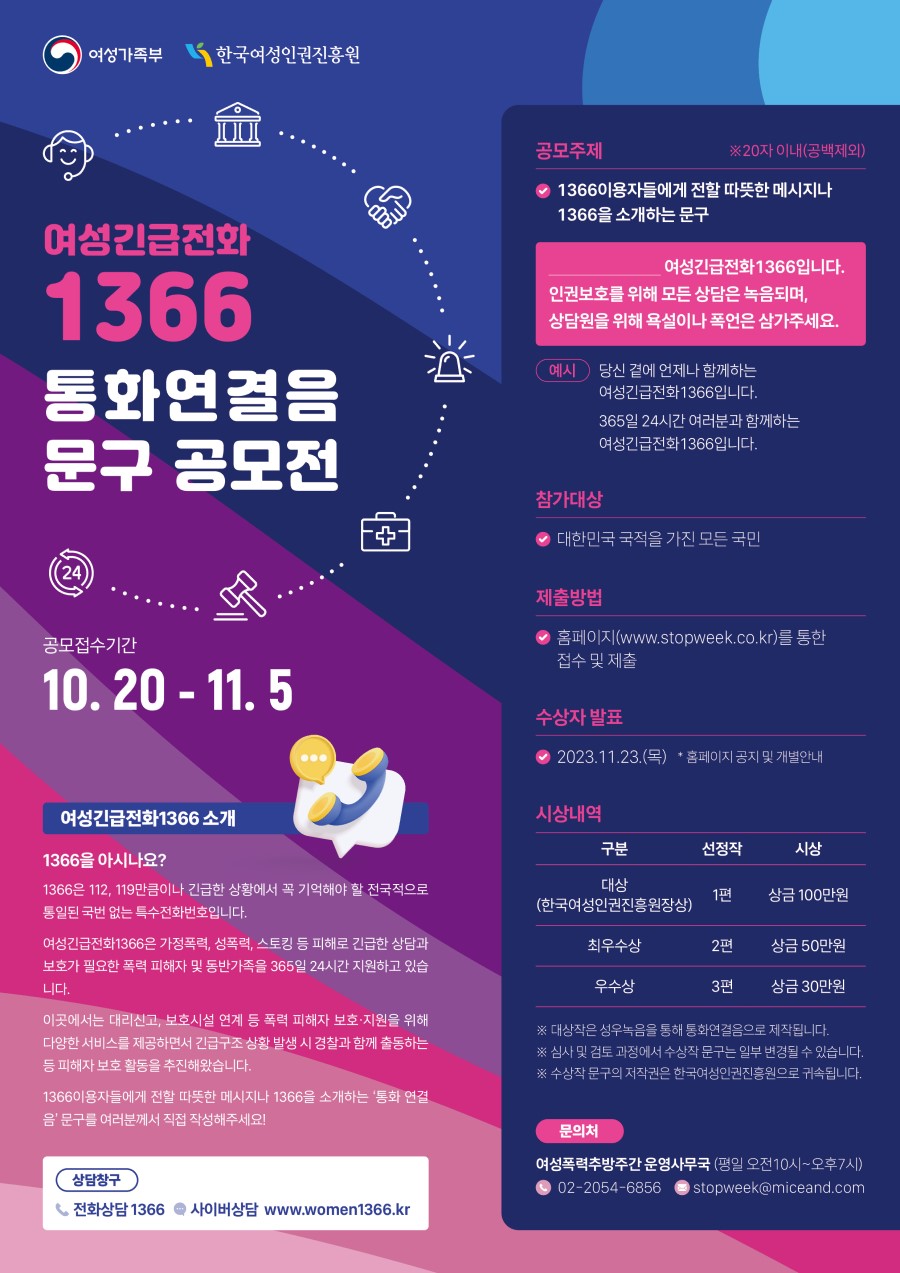 여성긴급전화 1366 통화연결음 문구 공모전