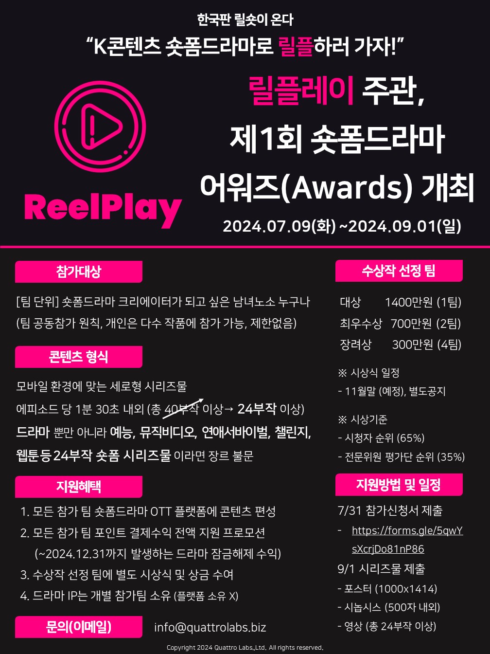 릴플레이 주관, 제1회 숏폼드라마 어워즈(Awards) 