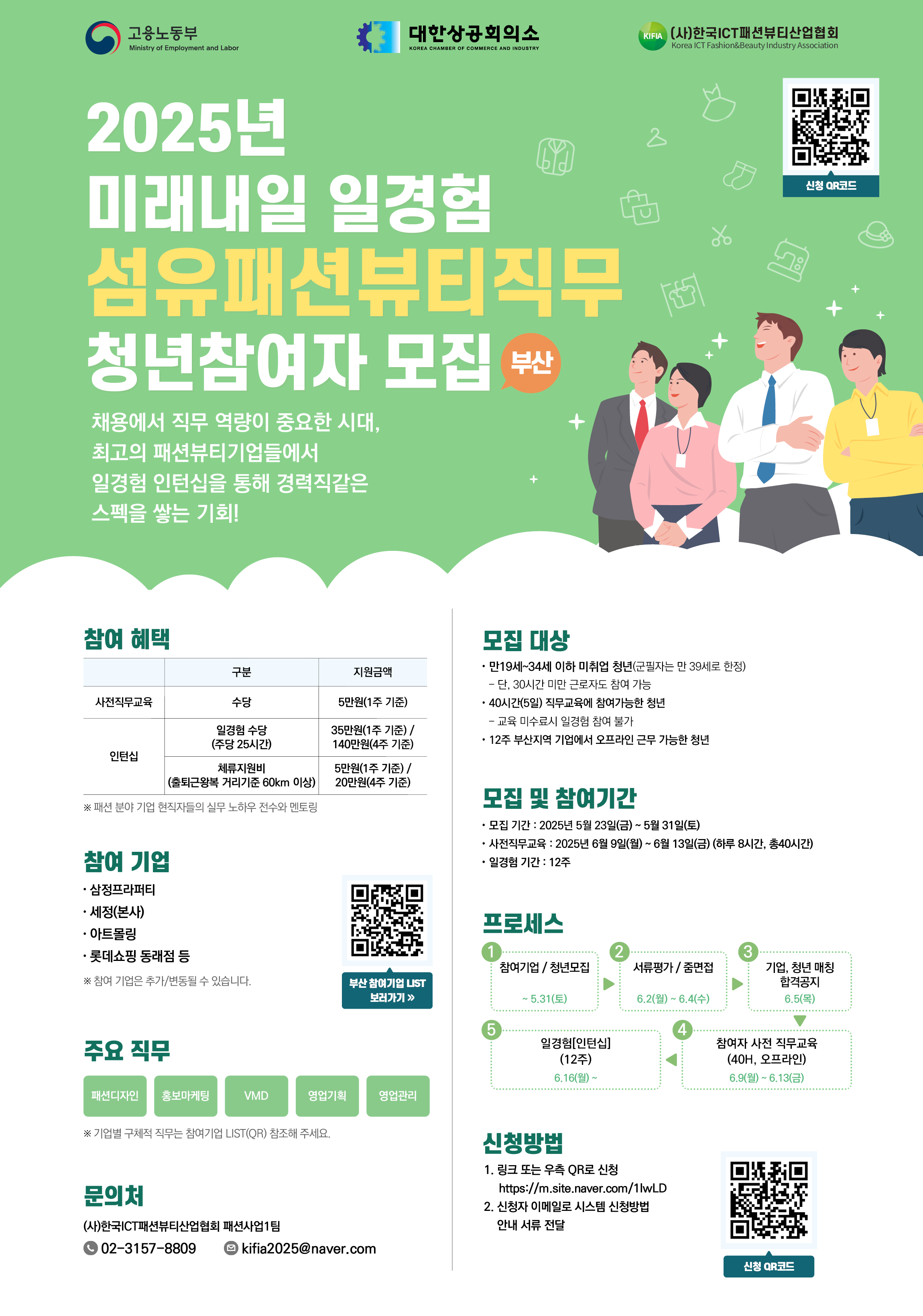 2025년 미래내일 일경험 섬유패션뷰티직무 청년참여자 모집 안내 - 부산
