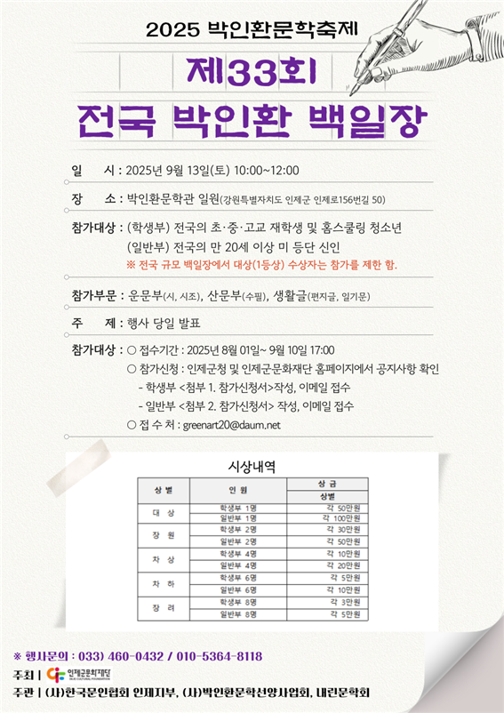 제33회 전국 박인환 백일장