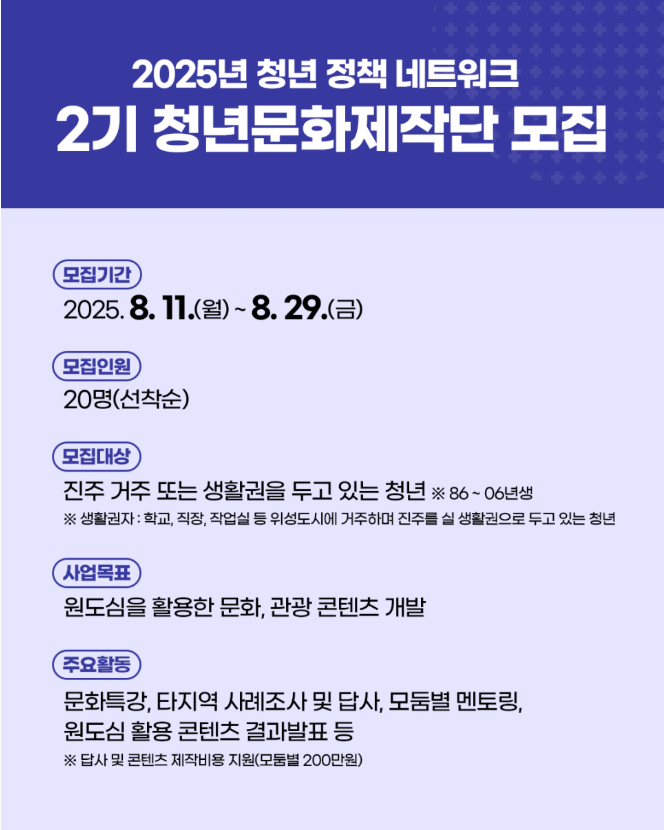 2025년 청년 정책 네트워크 2기 청년문화제작단 모집 