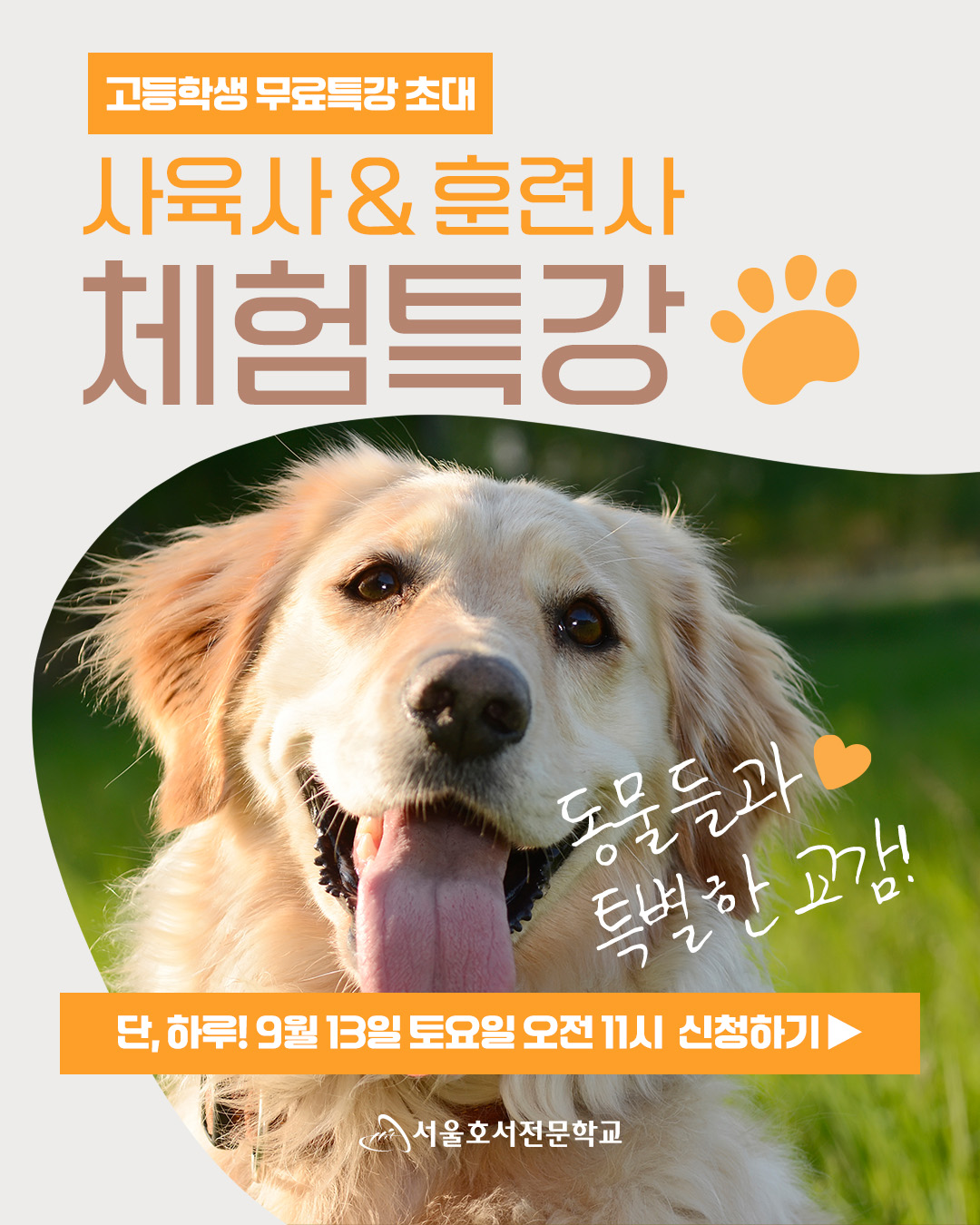 [고등학생] 사육사 훈련사 원데이클래스! 신비한 동물 체험특강