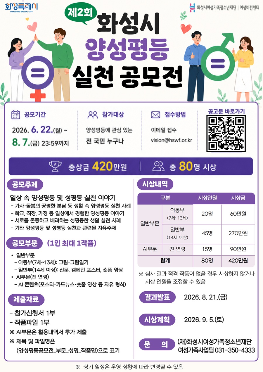 2026년 제2회 화성시 양성평등 실천 공모전